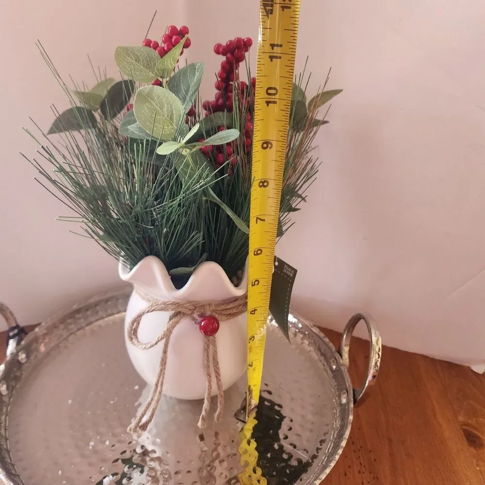 Home Decor Artifical Floral Greenery Arrangement White Ruffled Pottery P…